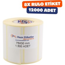 Eko Termal Rulo Etiket, 75MM x 30MM 12000 Adet 8 Rulo 40MM Çapı Barkod Yazıcılar ile Uyumludur, Ribon Kullanmadan Yazdırılabilir.