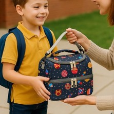 Beslenme Çantası Termoslu Kız Erkek Çocuk Okul Yemek Termal Çanta Anaokulu 2 Bölmeli Isı Yalıtımlı (Mavi)