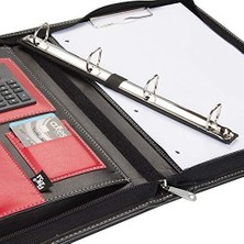 2k 555-1 Sekreterlik A4 Hesap Makineli El Portföyü Fermuarlı Çift Mekanizmalı Deri Sekreter Notluğu, Siyah