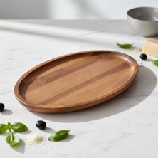 Akasya Ağacı Oval Sunum Tabağı (28X18 Cm) | Yükseltilmiş Kenarlı Doğal Ahşap Servis Tepsisi | Kahve, Peynir ve Atıştırmalık Sunumları Için