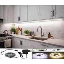 E-Tüccar Mutfak Tezgah Üstü (Dekoratif) 5 Metre Beyaz Şerit LED 12V Adaptör Aç Kapa (On-Off) Anahtarlı