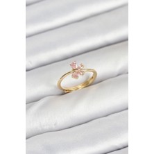 Ayder Timya Pirinç Gold Renk Pembe Kelebek Kadın Yüzük (Timya/1395) 194178