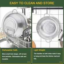 Paslanmaz Çelik Ayaklı Çift Kulplu Süzgeç – Mutfak Için Metal Sebze, Meyve ve Pirinç Yıkama Süzgeci, Dayanıklı Ayaklı Metal Süzek (28 Cm)