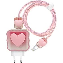 Kablo Koruyucu ve Şarj Adaptör Için Kılıf Süslü Kalp Desenli Pembe
