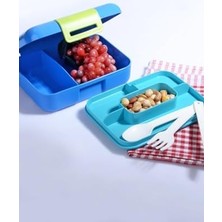 Kendinden Kaşık ve Çatallı 5 Bölmeli 2 Katlı Beslenme Kutusu (Mavi)