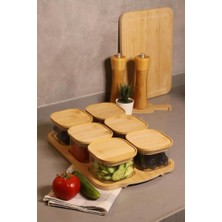 Kare Cam 6’lı Kahvaltılık Set – Bambu Kapaklı, Bambu Tepsili, Doğal Ahşap Sunum Tepsisiyle, Hava Geçirmez Vakumlu Kapaklı, Şık ve Sağlıklı Cam Kahvaltı Takımı (6 Lı Kare)