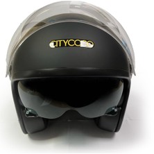 Motosiklet Yarım Kask, Mat Siyah, Çift Vizörlü, Stil, Terletme Yapmaz Pedler