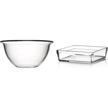 Borcam Premium Kare Tepsi, 23CMX23CM, 2400 cc + Yuvarlak Fırın Kase, 1900 Cc, 21.5 cm