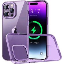 Iphone 14 Pro ile Uyumlu Crystal Clear Ultra Şeffaf Polikarbonat Dış Gövde Kamera Çerçevesi ve Tuşları Metal Sararmayan Premium Sert Kılıf (Derin Mor)