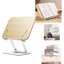 Profesyonel Kitap Okuma Tutucu Ders Çalışma Sunum Standı Kaliteli Karbon Çelik ve Ahşap Malzeme 360 Derece Döner Yüksekliği ve Açısı Ayarlanabilir Tablet Tutucu Kullanım TM13 Açık Kahve