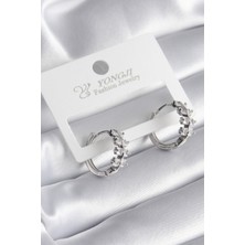 Pazarcan Pirinç Gümüş Renk Zirkon Taşlı Kadın Küpe