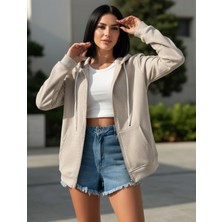 Unisex Üç Iplik Kapşonlu Hırka Fermuarlı Sweat