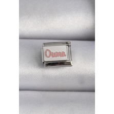 Pazarcan 316L Çelik Gümüş Renk Beyaz Pembe Ouma Işlemeli Nomination Charm