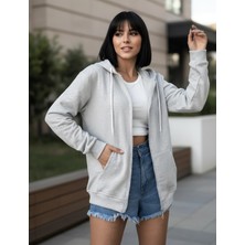 Unisex Üç Iplik Kapşonlu Hırka Fermuarlı Sweat
