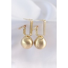 Pazarcan Pirinç Gold Renk Dikdörtgen Detay Oval Küpe