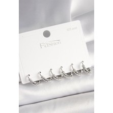 Pazarcan 925 Ayar Gümüş Çivi Pirinç Gümüş Renk Kalp Işlemeli Halka Model Kadın Küpe Seti