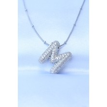 Pazarcan 316L Çelik Zincirli Zirkon Taşlı M Harfli Gümüş Renk Bubble Kolye