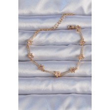 Pazarcan Vip Seri Pirinç Altın Renk Zirkon Taşlı Yıldız Model Bileklik