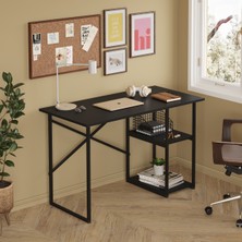 Ayz Vienna 2 Raflı Metal Ayak Çalışma Masası Laptop Masası Bilgisayar Masası 60x120CM Siyah