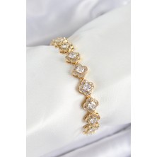 Pazarcan Pirinç Zirkon Taşlı Yonca Baget Model Gold Renk Vip Seri Kadın Bileklik
