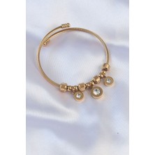 Pazarcan 316L Çelik Gold Renk Zirkon Taşlı Model Charm Bileklik