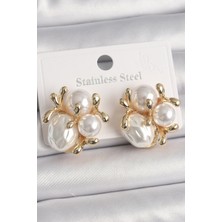 Pazarcan Pirinç Gold Renk Inci Tomurcuk Model Kadın Küpe