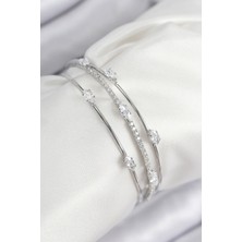 Pazarcan Pirinç Zirkon Taşlı Su Yolu Model Gümüş Renk Kadın Bileklik