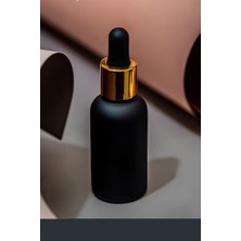 30 ml Mat Siyah Cam Damlalıklı Serum Şişesi 30 cc Renkli Metal Kapaklı Dropper Cam Şişe 2 Adet (Gold Yüzük | Siyah Lastik)