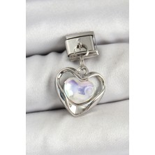 Pazarcan 316L Çelik Sallantılı Zirkon Taşlı Kalp Model Gümüş Renk Nomination Charm
