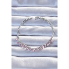 Pazarcan Pirinç Vip Seri Gümüş Renk Pembe Zirkon Taşlı Bileklik