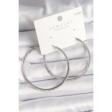 Pazarcan Pirinç Gümüş Renk Zirkon Taşlı Halka Model Kadın Küpe