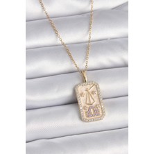 Pazarcan 316L Çelik Gold Renk Zincir Terazi Burcu Zirkon Taşlı Kadın Kolye