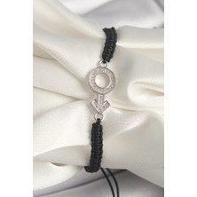 Pazarcan Pirinç Gümüş Renk Zirkon Taşlı Mars Figür Asansörlü Makrome Model Kadın Bileklik