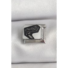 Pazarcan 316L Çelik Gümüş Renk Beyaz Siyah Uçak Işlemeli Portre Model Nomination Charm