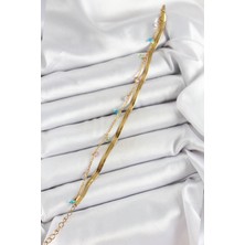 Pazarcan 316L Çelik Gold Renk Karışık Renkli Kristal Taşlı 2'li Kadın Bileklik