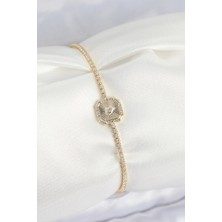 Pazarcan Pirinç Zirkon Taşlı Kare Model Gold Renk Kadın Bilekilk