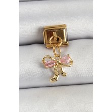 Pazarcan 316L Çelik Sallantılı Zirkon Taşlı Fiyonk Model Gold Renk Nomination Charm