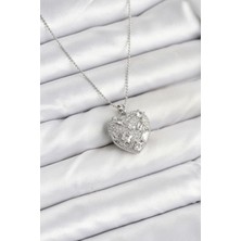 Pazarcan 316L Çelik Zincir Gümüş Zirkon Taşlı Kalpli Kadın Kolye