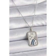 Pazarcan 316L Çelik Gümüş Renk Zincir Kova Burcu Zirkon Taşlı Kadın Kolye