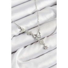 Pazarcan 316L Çelik Zirkon Taşlı Kelebek Model Gümüş Renk Kadın Kolye