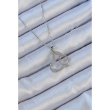 Pazarcan 316L Çelik Zincir Gümüş Renk Zirkon Taşlı Yüzüklü Kalp Kolye