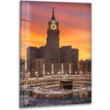 Myphotostation Kabe ve Mekke Saat Kulesi Dekoratif Temperli Cam Tablo, Modern Uv Baskılı Duvar Tablosu, Salon ve Ofis Için Şık Duvar Dekoru