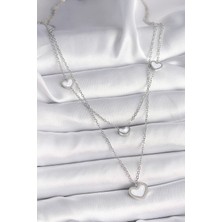 Pazarcan 316L Çelik Gümüş Renk Zincir 2'li Zincir Kalp Model Kadın Kolye