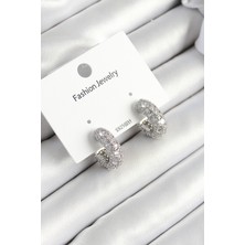 Pazarcan Pirinç Zirkon Taşlı Halka Model Gümüş Renk Kadın Küpe