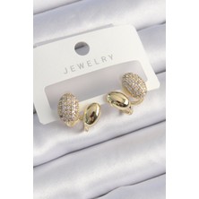 Pazarcan Pirinç Gold Renk Zirkon Taşlı Kadın Küpe