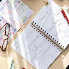 2026 A5 Spiralli Haftalık Ajanda 12 Aylık - Bordo Kalp