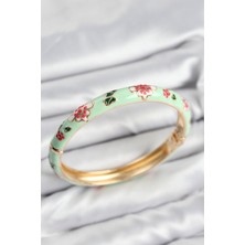 Pazarcan Mineli Pirinç Su Yeşili Çiçek Motifli Gold Kadın Kelepçe