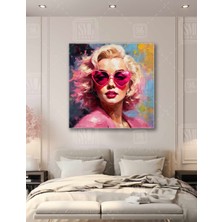 SML Tablo Marilyn Monroe Hollywood Efsane Sarışın Kalpli Pembe Gözlük Ikon Kare Kanvas Tablo