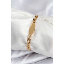 Pazarcan 316L Çelik Gold Renk Oval Yazı Yazmaya Uygun Kadın Bileklik