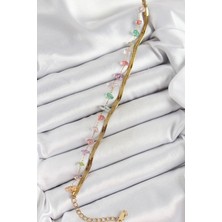 Pazarcan 316L Çelik Gold Renk Kristal Karışık Renkli Taşlı Kadın Bileklik